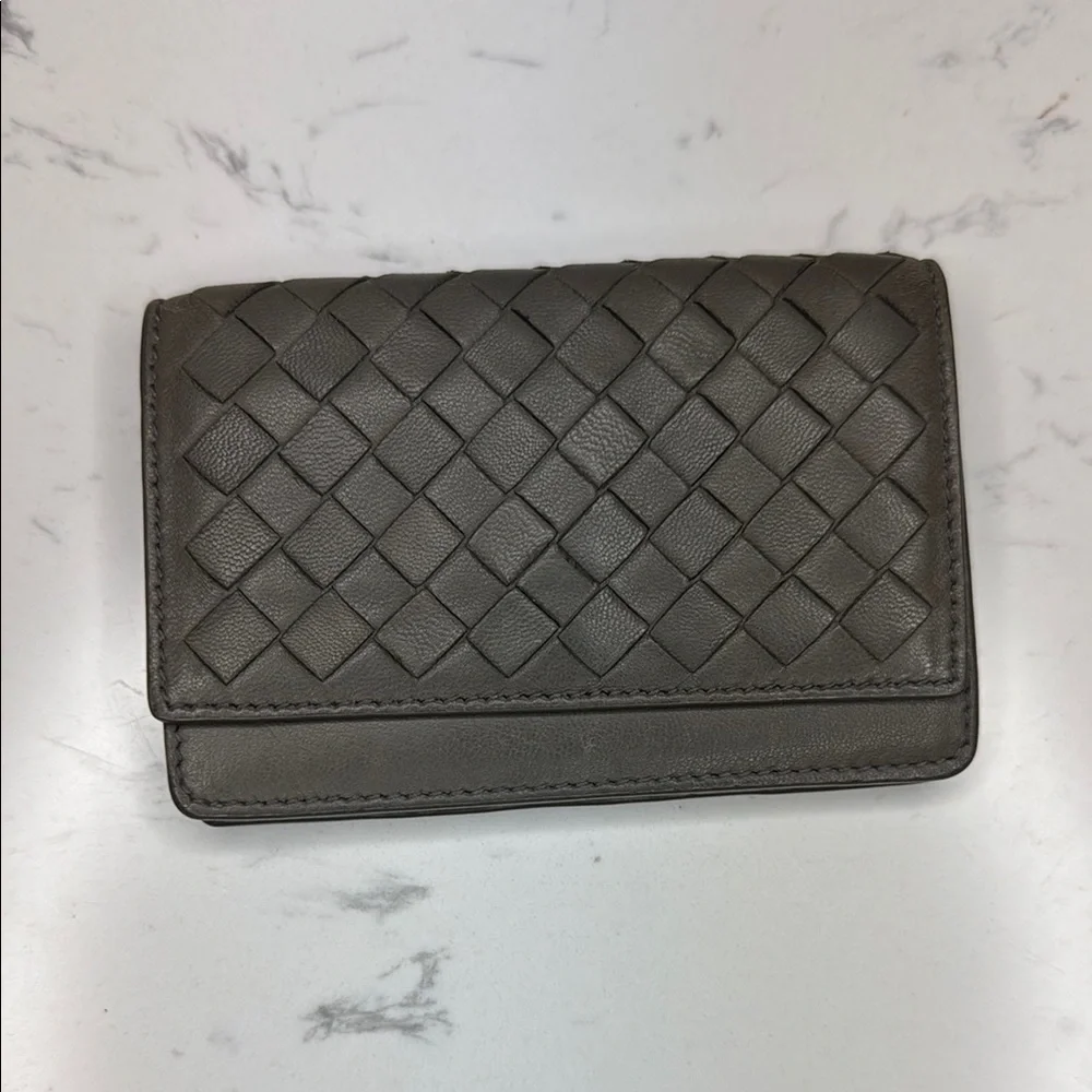 Bottega‎ Veneta Gray Intrecciato Leather Wallet Business Card Case